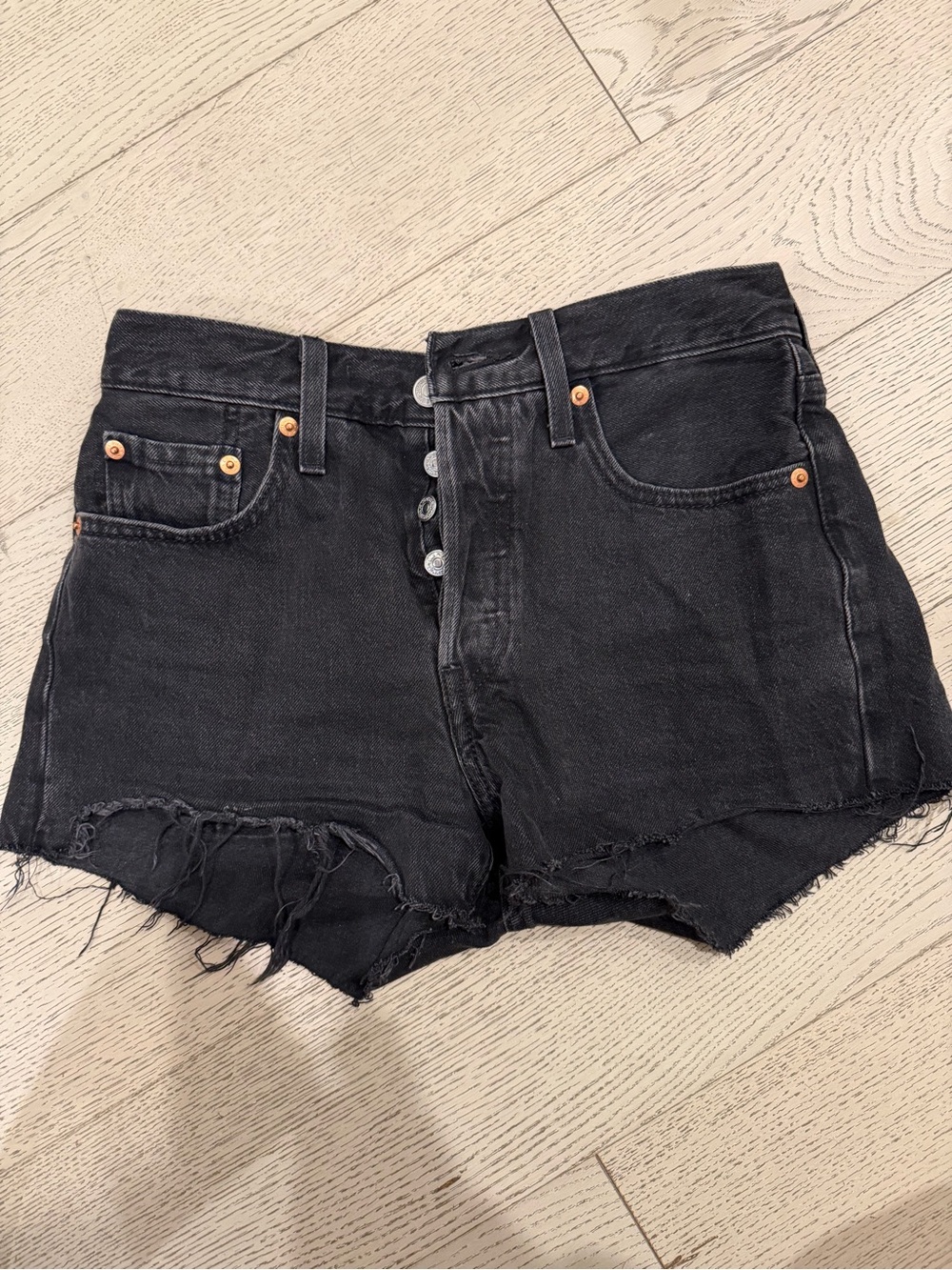 Levi's Black Button-Fly Distressed Denim Shorts